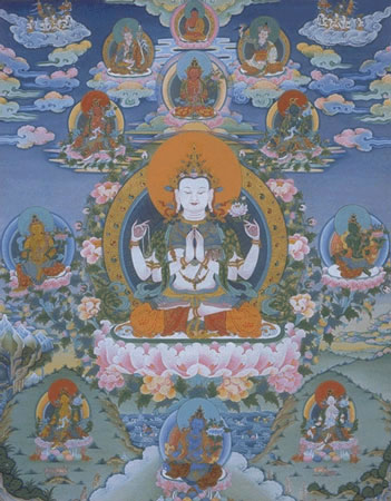 Авалокитешвара в окружении эманаций богини Тары.